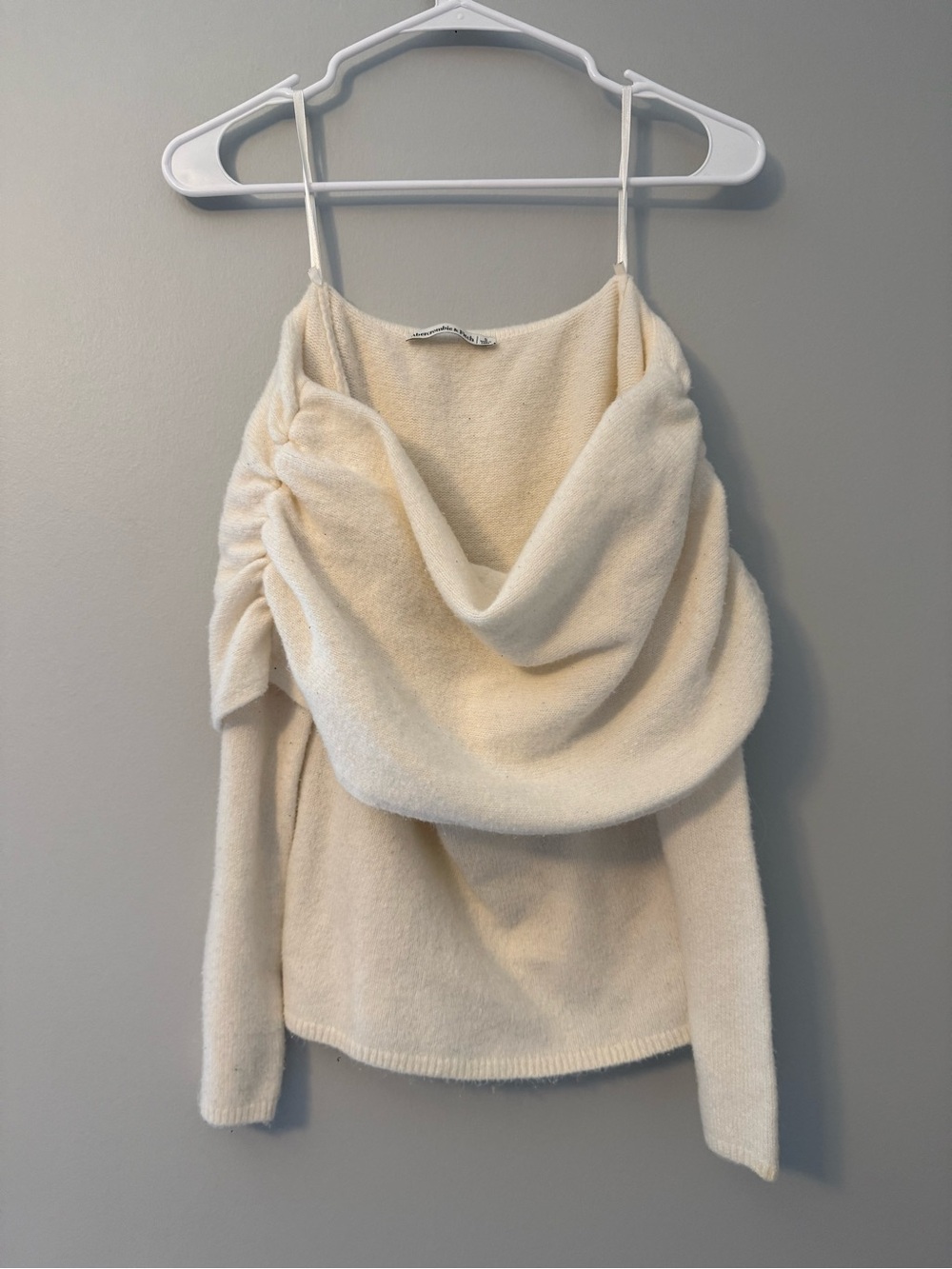 Abercrombie and Fitch Cream Off-Shoulder Draped Sweater